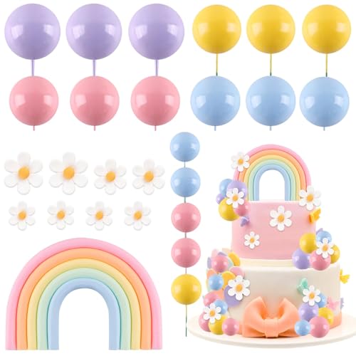 CHarmeFleur Regenbogen Kuchen Topper 26 Stück Makronen Kugeln Kuchen Deko Mit Blumen Hippie Kuchen Topper Gänseblümchen Motiv Kuchen Deko Bunte Kugeln Cupcake Deko Für CHarmeFleur Regenbogen Kuchen Topper 26 Stück Makronen Kugeln Kuchen Deko Mit Blumen Hippie Kuchen Topper Gänseblümchen Motiv Kuchen Deko Bunte Kugeln Cupcake Deko Für von CHarmeFleur