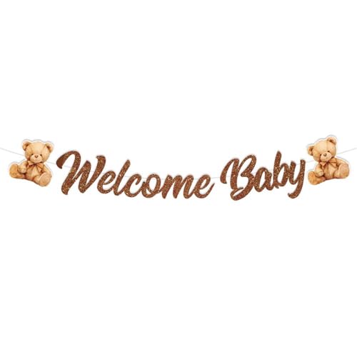 CHarmeFleur Willkommen Baby Banner für Bären Baby Dusche Dekorationen Neutral Oh Baby Bären Baby Dusche Banner Braunes Schild für Jungen und Mädchen Bären Geburtstagsparty Artikel von CHarmeFleur