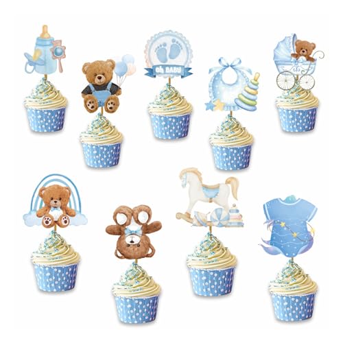 CharmeFleur 18 Stück Baby Shower Cupcake Toppers Bären Cupcake Zähler für Baby Shower Kinder Geburtstags Themen Party Geschlechts enthüllung Kuchen Dekorationen Artikel Bären Kuchentitel von CHarmeFleur