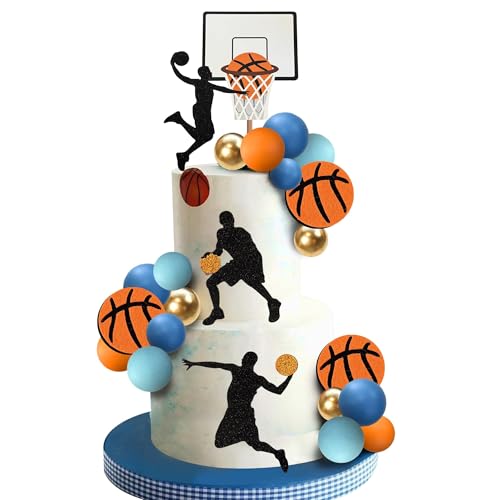 CharmeFleur 24 Stück Basketball Kuchendekorationen Blau Orange Basketball Thema Kuchen dekorieren für Jungen Sport Kuchen Party Dekorationen Sport Party von CHarmeFleur
