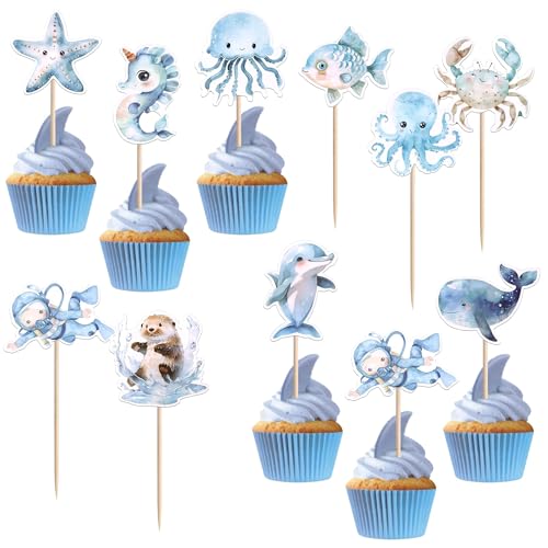 CharmeFleur 40 Stück Meerestier Cupcake Toppers Hai Delfin Seestern Tintenfisch Seepferdchen Cupcake Zähler Unter dem Meer Baby Shower Dekorationen für Unter dem Meer Thema Party CharmeFleur 40 Stück Meerestier Cupcake Toppers Hai Delfin Seestern Tintenfisch Seepferdchen Cupcake Zähler Unter dem Meer Baby Shower Dekorationen für Unter dem Meer Thema Party von CHarmeFleur