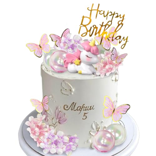 CharmeFleur Einhorn Kuchendekoration Einhorn Kuchen Toppers mit künstlicher Blume Ball Schmetterling Happy Birthday Kuchen Dekorationen für Mädchen Frauen CharmeFleur Einhorn Kuchendekoration Einhorn Kuchen Toppers mit künstlicher Blume Ball Schmetterling Happy Birthday Kuchen Dekorationen für Mädchen Frauen von CHarmeFleur