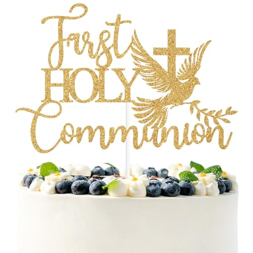 CharmeFleur Goldener Glitzer Kommunionkuchenverzierer, Zu Ihrer Firmung/Mi Confirmacion, Taufe/Taufe Religionsparty Dekorationen Zubehör CharmeFleur Goldener Glitzer Kommunionkuchenverzierer, Zu Ihrer Firmung/Mi Confirmacion, Taufe/Taufe Religionsparty Dekorationen Zubehör von CHarmeFleur