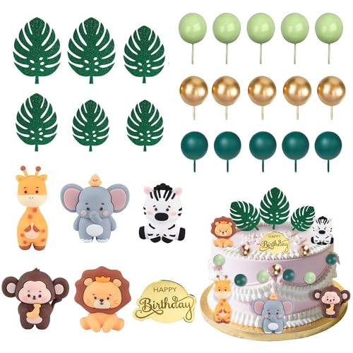 CharmeFleur Safari-Tier-Kuchenaufsätze, Palmblätter, Kugeln, Kuchendekorationen, Geburtstagskuchen für wilde Themen, Geburtstagsdekorationen, Babyparty-Zubehör, Wild-One-Kuchenaufsatz, 27 Stück CharmeFleur Safari-Tier-Kuchenaufsätze, Palmblätter, Kugeln, Kuchendekorationen, Geburtstagskuchen für wilde Themen, Geburtstagsdekorationen, Babyparty-Zubehör, Wild-One-Kuchenaufsatz, 27 Stück von CHarmeFleur