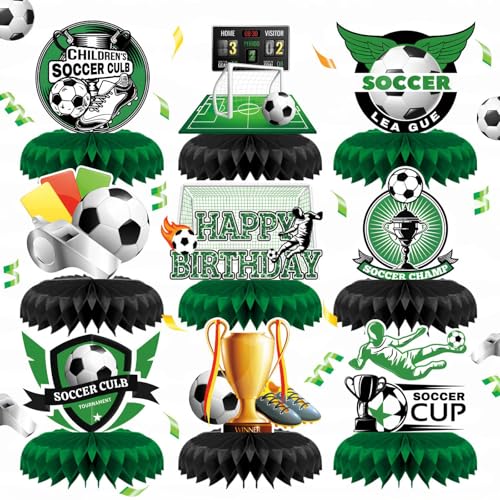 CharmeFleur9 Stück Soccer Geburtstags Party Dekorationen Honeycomb Centerpieces mit 3D Fußball Thema Party Supplies für Jungen Kinder Geburtstags Party von CHarmeFleur