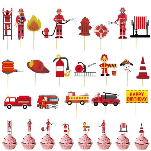 20Pcs Teilige Feuerwehr Cupcake Topper,Feuerwehr Kuchen Deko,Tortendeko Feuerwehrauto Kindergeburtstag,Kuchen Deko Feuerwehr,Tortendeko Feuerwehr,für Kindergeburtstag,Partydekoration von CHmiss