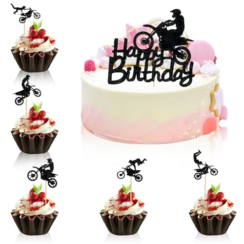 CHmiss 31Pcs Motorrad Kuchen Topper, Dirt Bike Cupcake Toppers, Geburtstag, Silber, Dunkel CHmiss 31Pcs Motorrad Kuchen Topper, Dirt Bike Cupcake Toppers, Geburtstag, Silber, Dunkel von CHmiss