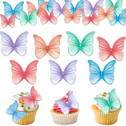 96Pcs Essbare Schmetterlinge für Torte,Schmetterlinge Geburtstag Tortendeko,Essbare Schmetterlinge Cupcake Topper,Essbare Reispapier Kuchen Deko,Essbare Tortendeko,für Geburtstag Party von CHmiss
