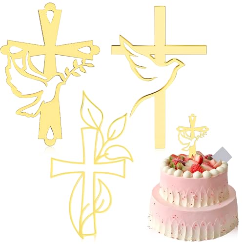 CHmiss Acrylic Cake Topper, 3 Stück Cross Cake Topper, Gold, Für Wedding, Birthday, Party & More von CHmiss