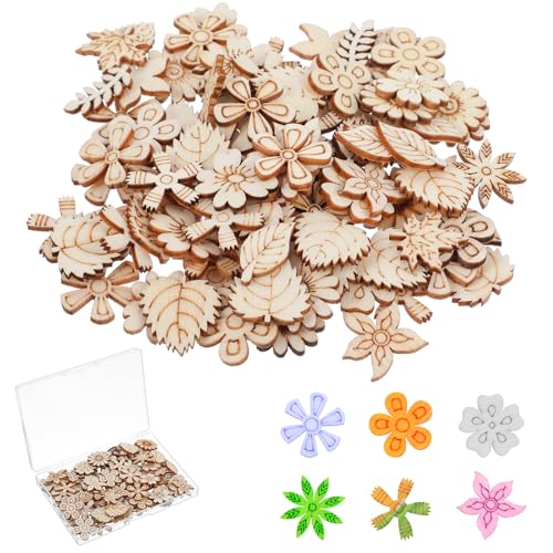 100 Stück Holz Streudeko Blumen,Mini Blume Blatt Muster Holzscheiben,Holzblumen Streudeko Tischdeko,Holz zum Basteln,Blume Blatt Muster Hölzerne für DIY Handwerk Hochzeitsdeko Tisch von CIATBYYJ