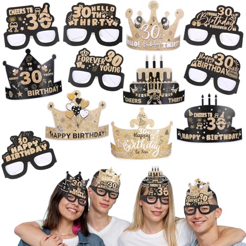12 Stück Dekorationen zum 30. Geburtstag, stilvolle Geburtstagsgeschenke, Kronenhut und Brille für Männer und Frauen, Foto-Requisiten, feierliche Geburtstagsparty, Gastgeschenke, Dekorationen (30 12 Stück Dekorationen zum 30. Geburtstag, stilvolle Geburtstagsgeschenke, Kronenhut und Brille für Männer und Frauen, Foto-Requisiten, feierliche Geburtstagsparty, Gastgeschenke, Dekorationen (30 von CIATBYYJ