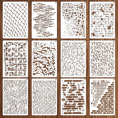 12 Stück Geometrische Texturen Schablonen Malen,Wiederverwendbar Handwerksartikel Stencil,DIY Schablonen Textilgestaltung,für Scrapbooking,Holz-,Wand- und Fliesenmalerei und Andere Bastelprojekte von CIATBYYJ