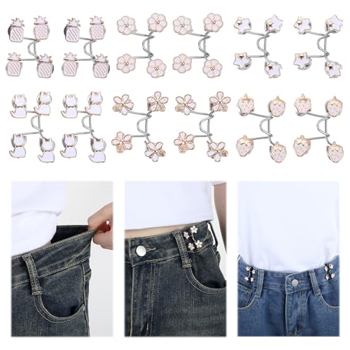 12 Stück Hosen Enger Machen Clip, Verstellbare Hosenbund Enger Machen, Jean Knopfnadeln, Abnehmbarer Hosenknöpfen Versteller, Nähfreiknopf Button Pins für Frauen Jeans Hosen Rock von CIATBYYJ