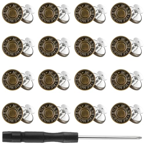 16 Sets Jeansknopf-Ersatz, 17 mm Metall ohne Nähen, nagellose abnehmbare Knöpfe für Jeans, Fadennieten, Jeansknöpfe und Schraubendreher, einfach zu installieren, Jeansknöpfe zum Ändern der von CIATBYYJ