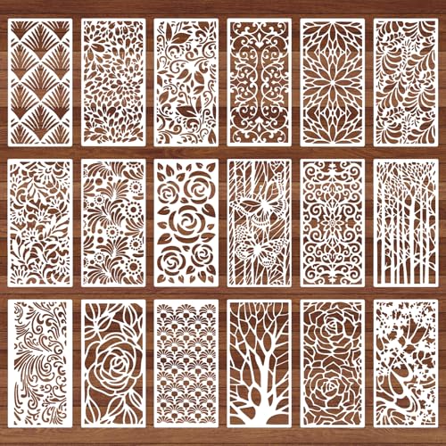 18 Stück Malerei Schablonen,Wiederverwendbare Blumenschablonen,Kunststoff Zeichnung Malschablonen,Schablonen Textilgestaltung,Wandgestaltung Schablonen zum Malen von DIY Holz,Möbeln,Heimdekoration von CIATBYYJ
