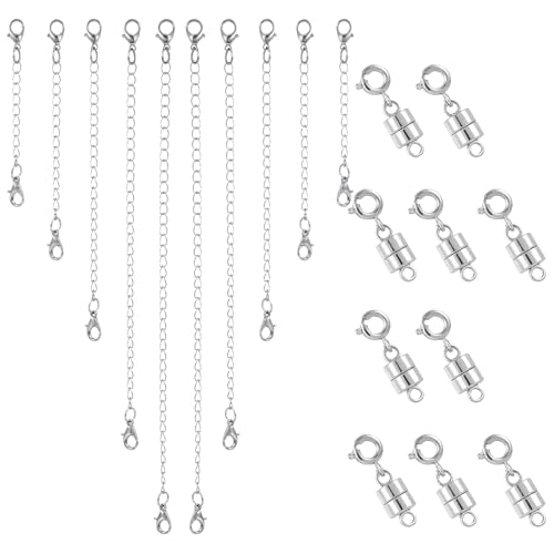 20 Stück Magnetverschluss-Halskettenverlängerungs-Set, verstellbare magnetische Kettenverlängerungen für Halsketten, Verschlüsse und Verschlüsse, silberfarbene Verlängerung für Halsketten, Armbänder 20 Stück Magnetverschluss-Halskettenverlängerungs-Set, verstellbare magnetische Kettenverlängerungen für Halsketten, Verschlüsse und Verschlüsse, silberfarbene Verlängerung für Halsketten, Armbänder von CIATBYYJ