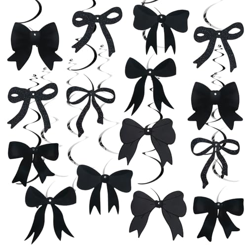 28 Stück Schleife Geburtstag Party Dekoration, Schwarz Schleife Banner Kokette Girlande Banner Kokette Schleifen Geburtstag Hängende Wirbel Dekorationen für Mädchen Frau Geburtstage (Schwarz) von CIATBYYJ