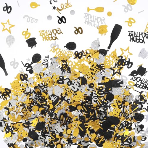 3000 Stück Geburtstag Konfetti 90 Geburtstag Dekorationen Glitzer Zahl Geburtstage Konfetti für Tisch Schwarz Gold und Silber Party Dekorationen Supplies für Geburtstage Jubiläum (90. Stil) von CIATBYYJ