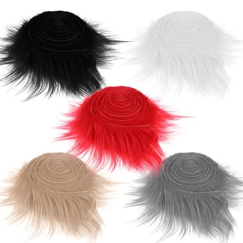5 Stück Kunstfell zum Basteln,Furry Kunstfell Bordüre,Halloween Kunstfellstoff Dekoration,Kunstpelz Band Fellstoff für Zwergenbart Weihnachtsmannhaar Cosplay DIY Basteldekoration von CIATBYYJ