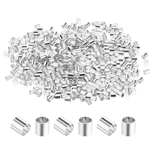 500 Stück silberne Quetschperlen, Kupfer-Crimpperlen für die Schmuckherstellung, Silber-Crimp-Röhren zum Sichern der Enden von Schmuckschnüre, Silber-Crimp-Röhren für DIY-Schmuck, Ohrringe, Halsketten von CIATBYYJ