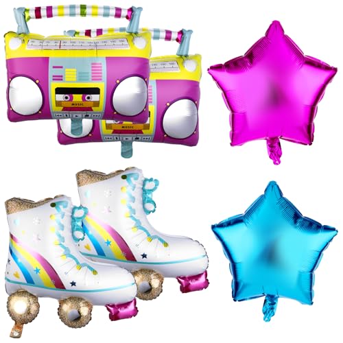 6 Stück Disco Roller Star Skate Luftballons Set, Retro 80er 90er Jahre Party Dekorationen mit Band Boombox, Rollschuh & Sternformen, Indoor Outdoor Helium Ballons für Disco Dance Party Hip Hop 6 Stück Disco Roller Star Skate Luftballons Set, Retro 80er 90er Jahre Party Dekorationen mit Band Boombox, Rollschuh & Sternformen, Indoor Outdoor Helium Ballons für Disco Dance Party Hip Hop von CIATBYYJ