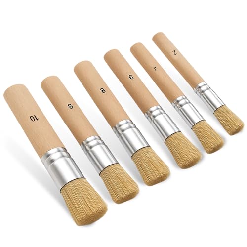 6 Stück Rund Schablonierpinsel Set, Hochwertige Holz Schablone Pinsel Pinsel, Rund Naturborsten Malpinsel, Stupfpinsel für Acryl Öl Aquarell Malerei Kreide DIY-Handwerk(6 Größen) von CIATBYYJ