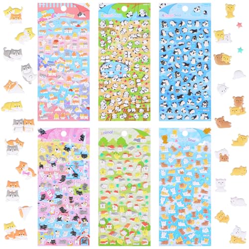 600+ 3D Puffy Stickers,6 Blatt Süße Mini-Aufkleber Kinder,Kawaii Tiere Aufkleber,3D-Aufkleber für Kinder,Wasserdicht Tiere Sticker DIY Set,Winzige Aufkleber für Handyhüllen,Notizbuch,Scrapbooking (B) von CIATBYYJ