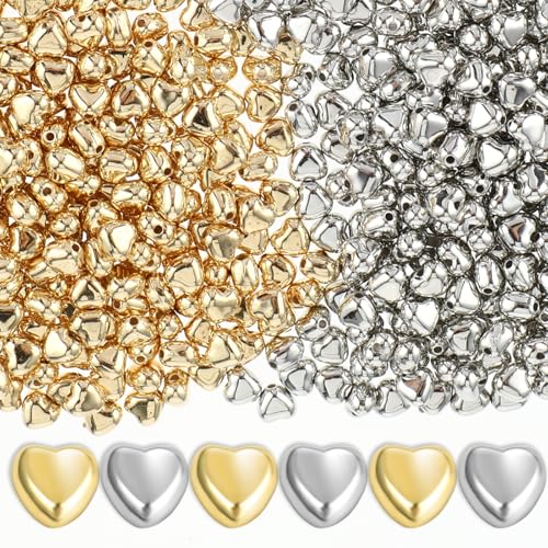 Abstandshalter in Herzform für Schmuckherstellung, einfach zu verwendende Abstandshalter, Perlen in Gold und Silber, glänzende Perlen-Charms für selbstgemachte Armbänder, Halsketten, Ohrringe, Damen Abstandshalter in Herzform für Schmuckherstellung, einfach zu verwendende Abstandshalter, Perlen in Gold und Silber, glänzende Perlen-Charms für selbstgemachte Armbänder, Halsketten, Ohrringe, Damen von CIATBYYJ