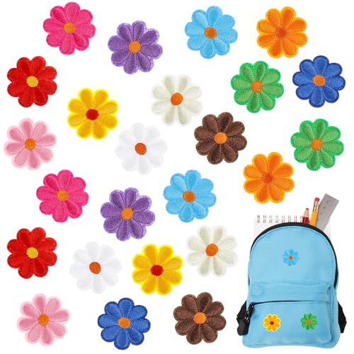 Blumen-Aufnäher zum Aufbügeln, buntes Gänseblümchen, bestickt, Reparatur-Flicken für verzierte Kleidung, Taschen, Hüte und Jeans, 24 Stück (12 Farben, 4,3 x 4,3 cm) von CIATBYYJ