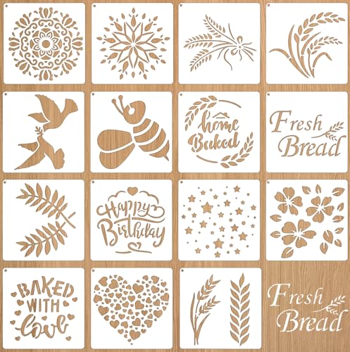 Brotschablonen für Sauerteig, Kuchenschablonen-Set für Backwaren, Schablonen für Brot, Zubehör, Geschenke für Sauerteigbäcker, Kuchen, Kekse, Geburtstag zum Dekorieren (15 x 15 cm), 15 Stück von CIATBYYJ