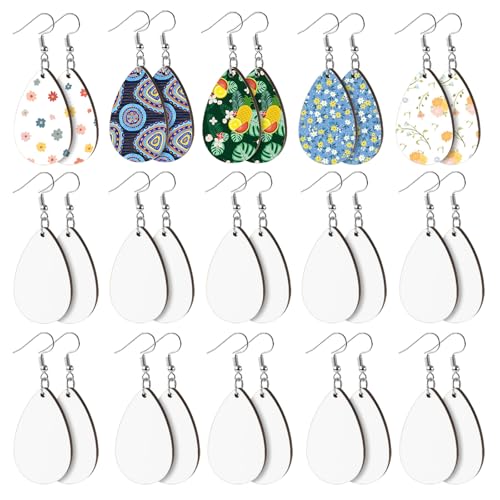 CIATBYYJ 30 Stück Sublimationsohrringe, Sublimationsdruck-Ohrringe, unlackierte Tropfen-Ohrring-Anhänger für DIY, Damen, Grill, Halloween, Weihnachten, Schmuckherstellungs-Set mit Haken und Biegeringe von CIATBYYJ
