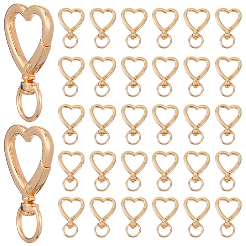 CIATBYYJ Schlüsselanhänger in Herzform, goldfarben, Metallfedern, stabiler Herz-Schlüsselanhänger-Clip, Hardware-Zubehör für Handtasche, DIY, Taschen, Schlüssel, Ringe und Kartenhalter, Basteln von CIATBYYJ