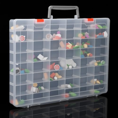 Große transparente Kunststoff-Organizer-Box mit 48 Fächern, verstellbares Fach, Bastelorganizer, Perlenaufbewahrungsbehälter für Handwerk, Schmuck, Ohrringe, Angelbox, Organizer (36,1 x 26,2 x 4,1 cm) von CIATBYYJ