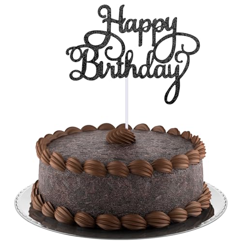 1 Stück Happy Birthday Tortendeko,Golden Glitzer Cake Topper Geburtstag,Tortendeko Geburtstag mit Stock,Cupcake Happy Birthday Cake Topper für Geburtstagstorte,Partyfeier(Schwarz) von CIATBYYJ