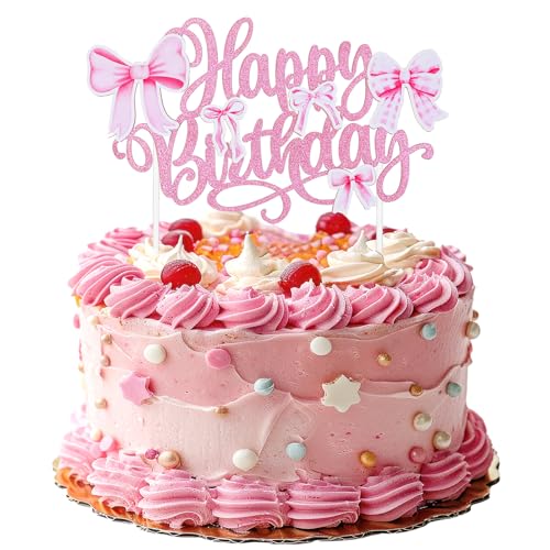 Happy Birthday Tortendeko,Rosa Schleife Cake Topper Geburtstag,Tortendeko Geburtstag mit Zwei Plastikstäbchen,Cake Topper Happy Birthday,für Geburtstags,Party,Hochzeit,Valentinstag Happy Birthday Tortendeko,Rosa Schleife Cake Topper Geburtstag,Tortendeko Geburtstag mit Zwei Plastikstäbchen,Cake Topper Happy Birthday,für Geburtstags,Party,Hochzeit,Valentinstag von CIATBYYJ