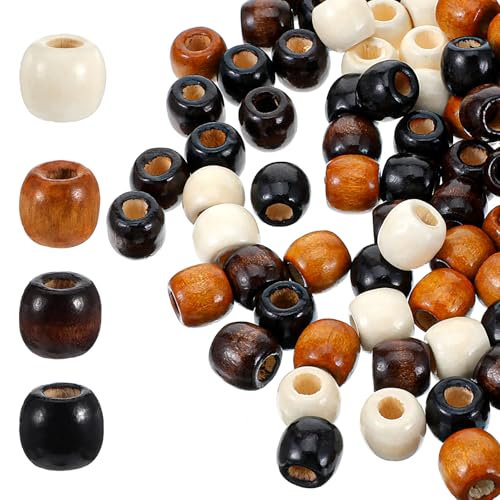 Holzperlen mit großem Loch, 4 Farben, natürliche Holzhaare, lose Abstandshalter für Haare, Zöpfe, Makramee, Rosenkranz, Armband, Schmuckherstellung, 200 Stück Holzperlen mit großem Loch, 4 Farben, natürliche Holzhaare, lose Abstandshalter für Haare, Zöpfe, Makramee, Rosenkranz, Armband, Schmuckherstellung, 200 Stück von CIATBYYJ