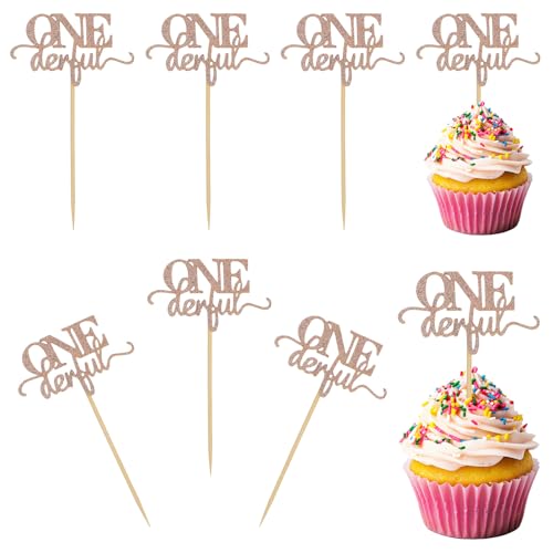 Kuchendekoration für den 1. Geburtstag, für Mädchen, Roségold, Glitzer, einzigartige Geburtstagsdekoration, Cupcake-Picks für Babyparty, erste Geburtstage, Mottopartys, 36 Stück von CIATBYYJ