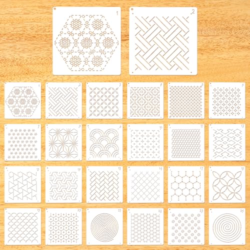 Sashiko-Schablonen, Quilting-Schablonen zum Basteln, Stickschablonen, geometrische Linien-Schablonen, Quilt-Vorlagen zum Nähen, Handquilten, Basteln, Kleidung, 24 Stück von CIATBYYJ