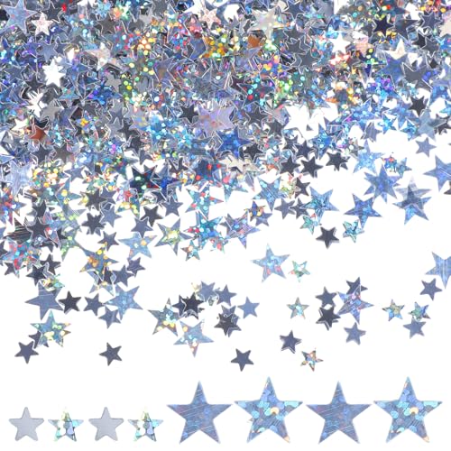 Silber Stern Glitzer Konfetti Metallic für Tisch, Silber Stern Konfetti für Geburtstag Tischdekoration, Glitzer Pailletten Sterne Konfetti für Party Hochzeit Festival Dekoration (60g) von CIATBYYJ