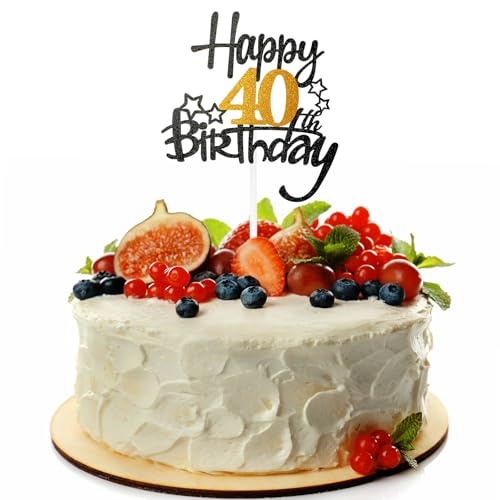 Tortenaufsatz zum 40. Geburtstag, 40 Jahre, Schwarz / Gold, stabile Kuchendekoration, Happy 40th Birthdays, Party-Glitzer-Dekorationen, 40. Geburtsjahre, 1 Stück Tortenaufsatz zum 40. Geburtstag, 40 Jahre, Schwarz / Gold, stabile Kuchendekoration, Happy 40th Birthdays, Party-Glitzer-Dekorationen, 40. Geburtsjahre, 1 Stück von CIATBYYJ