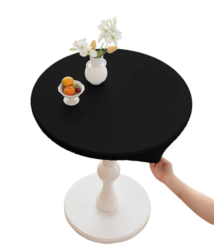CIEEIN CIEHT Polyester Tischdecke Schreibtisch Tischfoli Tischtuch Tischwäsche Rund Durchmesser 60cm-160cm Couchtisch Wasserdicht Tischabdeckung Hotel Gaststätten Tafeltuch Schwarz Rund 60cm von CIEEIN CIEHT