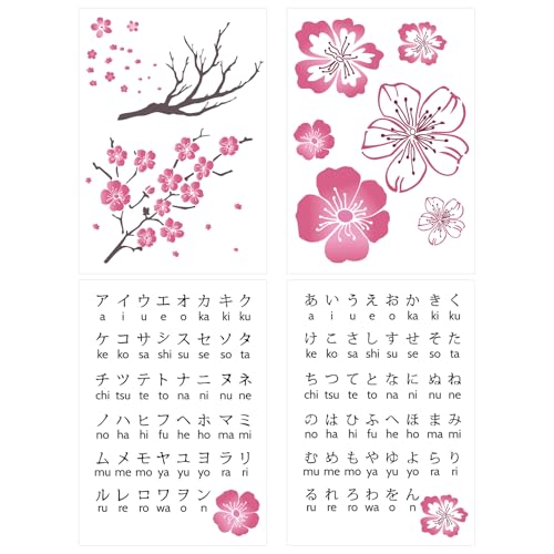 CIEMODA 4-teiliges japanisches Hiragana-Katakana-Alphabet-Schablonen-Set, Sakura-Schablonenfolie für Bullet Journaling, Holzschnitzerei, Zeichnungen, Holzverbrennung, Gravur und Scrapbooking-Projekte, CIEMODA 4-teiliges japanisches Hiragana-Katakana-Alphabet-Schablonen-Set, Sakura-Schablonenfolie für Bullet Journaling, Holzschnitzerei, Zeichnungen, Holzverbrennung, Gravur und Scrapbooking-Projekte, von CIEMODA