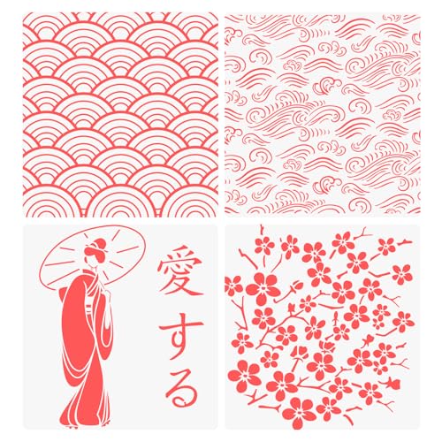Japanische Hiragana-Katakana-Alphabet-Schablone, 4 Stück, Blumenschablone, Sakura-Schablone für Bullet Journaling, Holzschnitzerei, Zeichnungen, Holzverbrennung, Gravur und Scrapbooking (Stil B: Japanische Hiragana-Katakana-Alphabet-Schablone, 4 Stück, Blumenschablone, Sakura-Schablone für Bullet Journaling, Holzschnitzerei, Zeichnungen, Holzverbrennung, Gravur und Scrapbooking (Stil B: von CIEMODA