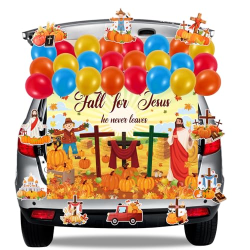35 religiöse christliche Kofferraum- oder Leckerei-Auto-Dekorationsset, christlicher Fall für Jesus, Banner, Luftballons und religiöse Themen-Papiertafeln für Herbst, Halloween, Auto, Outdoor 35 religiöse christliche Kofferraum- oder Leckerei-Auto-Dekorationsset, christlicher Fall für Jesus, Banner, Luftballons und religiöse Themen-Papiertafeln für Herbst, Halloween, Auto, Outdoor von CIEOVO