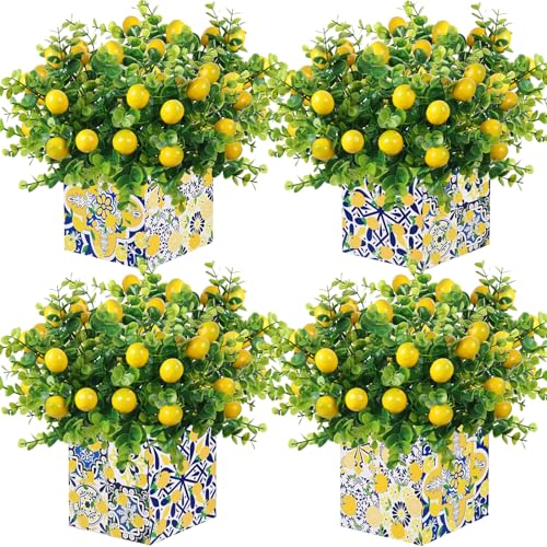 4 Sets blaue Fliesen, Zitronen-Tischdekoration, Box und 16 künstliche Zitronenzweige Amalfiküste, Capri, Positano, Zitrone, Partyzubehör für Capri, mediterran, Hochzeit, Geburtstag, Babyparty 4 Sets blaue Fliesen, Zitronen-Tischdekoration, Box und 16 künstliche Zitronenzweige Amalfiküste, Capri, Positano, Zitrone, Partyzubehör für Capri, mediterran, Hochzeit, Geburtstag, Babyparty von CIEOVO