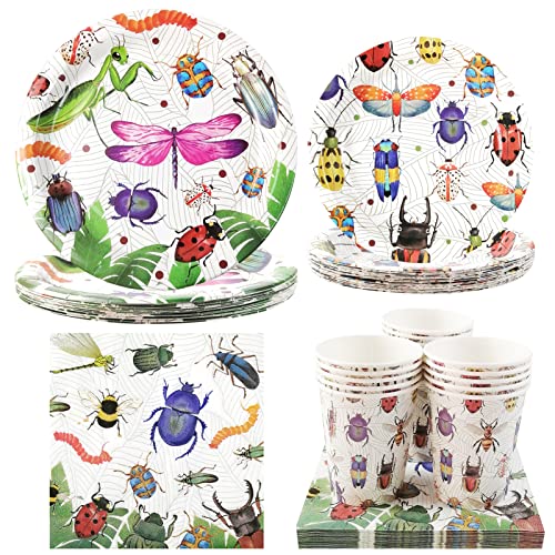 CIEOVO Spring Bug Partyzubehör – für 16 Gäste inklusive Pappteller, Tassen und Servietten, perfekt für Frühlings-Insekten-Thema, Geburtstag, Babyparty, Party, Dekoration von CIEOVO