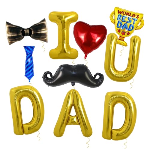 I Love U Dad Luftballons Set, Happy Father's Day Mylar Ballons mit Krawatte Schnurrbart Trophäe Ballons für Happy Father's Day Best Dad Ever Dad Birthday Party Dekorationen Supplies von CIEOVO