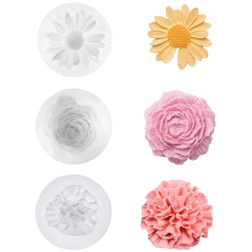 CIGAA 3 Stück Kerzen Silikonformen, Rose Kerzen Gießen Formen,Daisy und Nelken Silicone Kerzenform,3D Silikonform Kerzen,Silikonformen Gießformen Kerzen Blumen,für DIY Handgefertigten von CIGAA