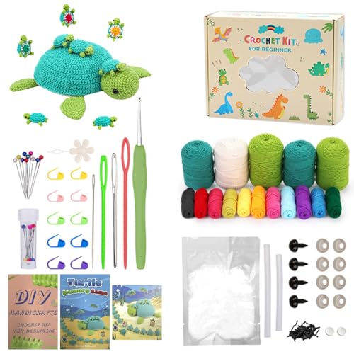 CIGAA Häkelset für Anfänger, Häkelset Tiere mit Schritt-für-Schritt-Videoanleitungen Erwachsenen DIY Häkel Garn Geschenk-Frosch/Dinosaurier/Biene/Kaninchen von CIGAA