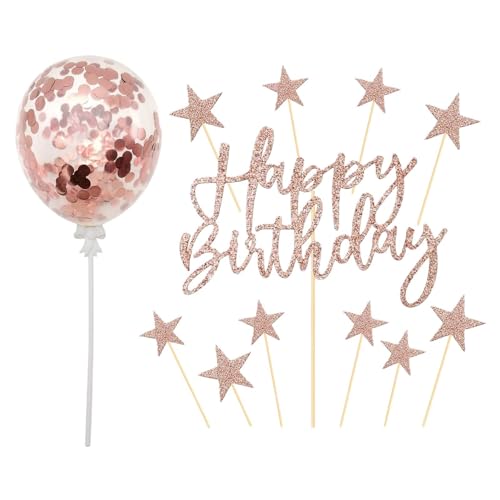 Cupcake-Topper "Happy Birthday", glitzernde Sterne, Cupcake-Topper mit Konfetti-Ballon, Kuchenaufsatz für Geburtstagsparty-Dekorationen, 12 Stück von CIGTSICO